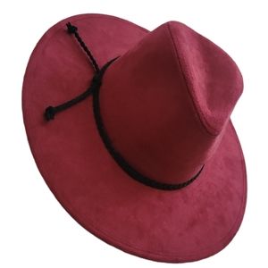 Time & Tru Fedora Hat crimson wine red with braided accent Carmen San Diego